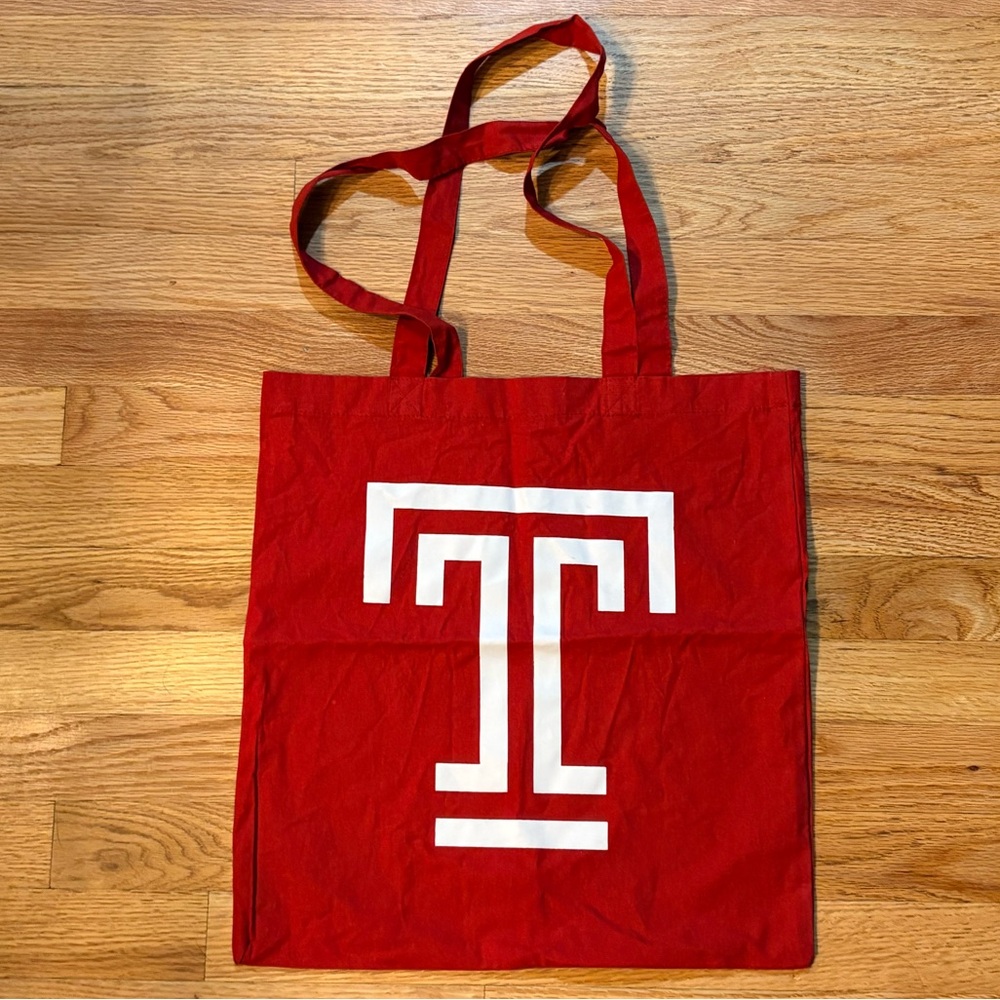Temple University red and white tote bag